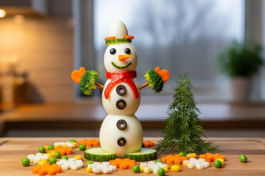 Christmas DIY Snack: How To Make A Snowman With Boiled Eggs And Veggies