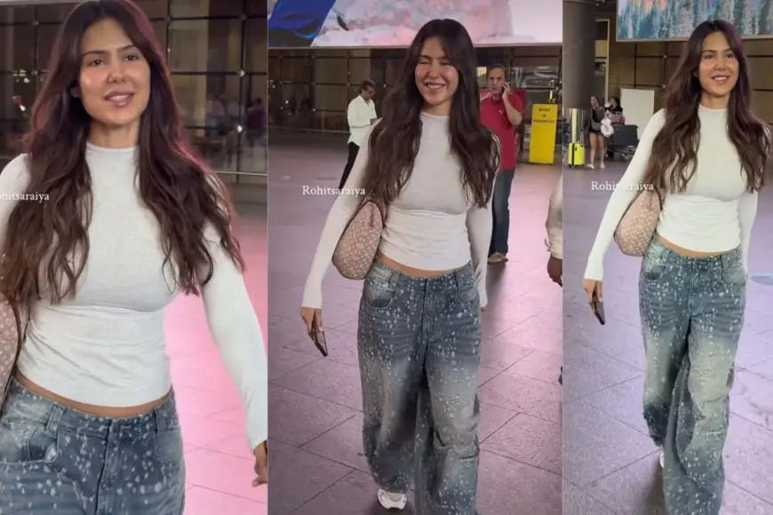 Sonam Bajwa Keeps It Chic At The Airport In A ₹5,700 SKIMS Top And A LV Statement Bag