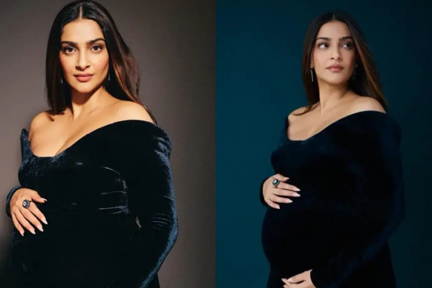 Pregnant Sonam Kapoor Glows In Velvet Blue Scooped Neck Gown At Mumbai Event