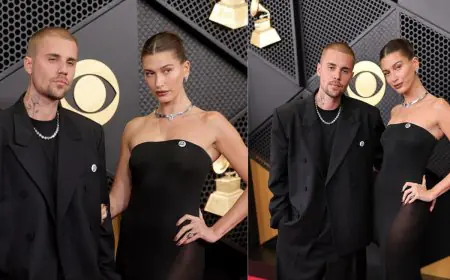 Justin And Hailey Bieber Make A Striking Statement In Coordinated Black At The 2026 Grammys