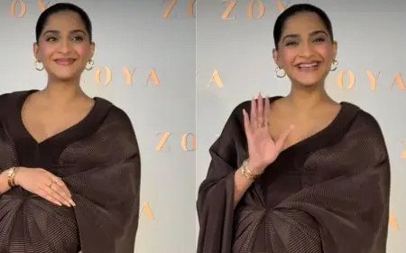 Sonam Kapoor Glows In Chocolate-Brown Amit Aggarwal Ensemble At A Store Launch