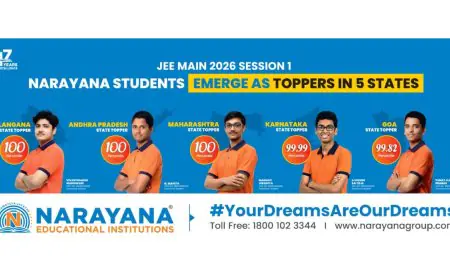 Narayana Students Excel in JEE Main 2026 with 3 100 percentile Scores and 5 State Toppers