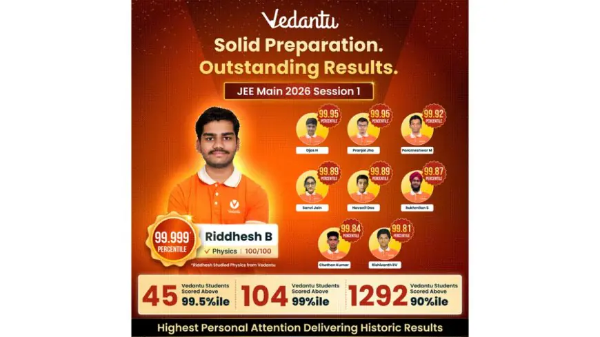 Vedantu Delivers Standout JEE Main 2026 Results with 1292 Students Scoring Above 90 Percentile
