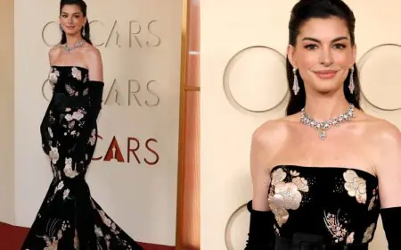 Anne Hathaway Returns To The Oscars After 12 Years In Valentino Florals And Bvlgari Jewels