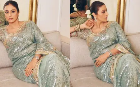 Tabu’s Frost Blue Rimple And Harpreet Saree Is A Masterclass In Understated Opulence