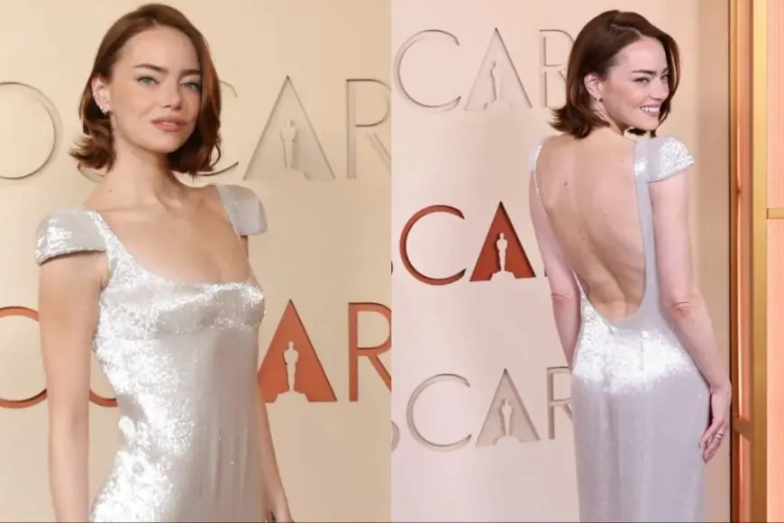 Oscars 2026: Emma Stone Shines In Pearlescent Backless Louis Vuitton Couture