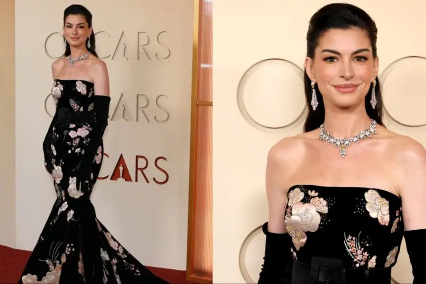 Anne Hathaway Returns To The Oscars After 12 Years In Valentino Florals And Bvlgari Jewels