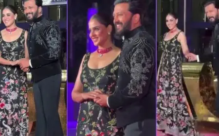 Genelia D’Souza And Riteish Deshmukh Coordinate In Intricately Embroidered Black At NMACC 3rd Anniversary