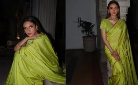 Aditi Rao Hydari’s Lime Green Raw Mango Sari Is A Masterclass In Modern Festive Dressing